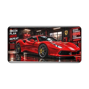 Red Sports Car Desk Mat, Racing Gaming Mouse Pad (16"x32")