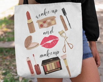 Wake up to Makeup Tote Bag Makeup Bag Cute Tote Bag Makeup Artist Canvas Tote bag