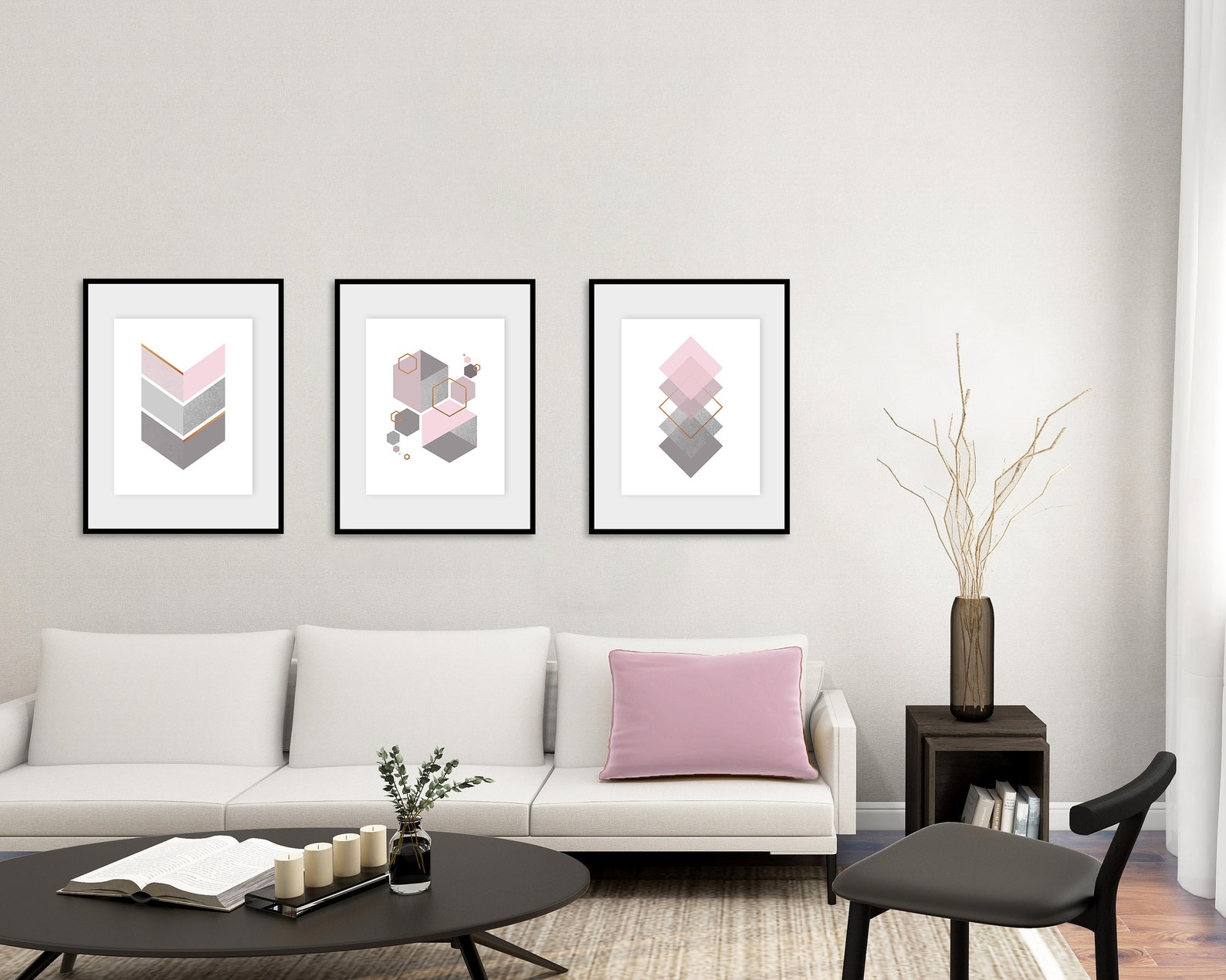 Feminine Aesthetic 3 Piece Wall Art in Blush Pink Perfect as Etsy