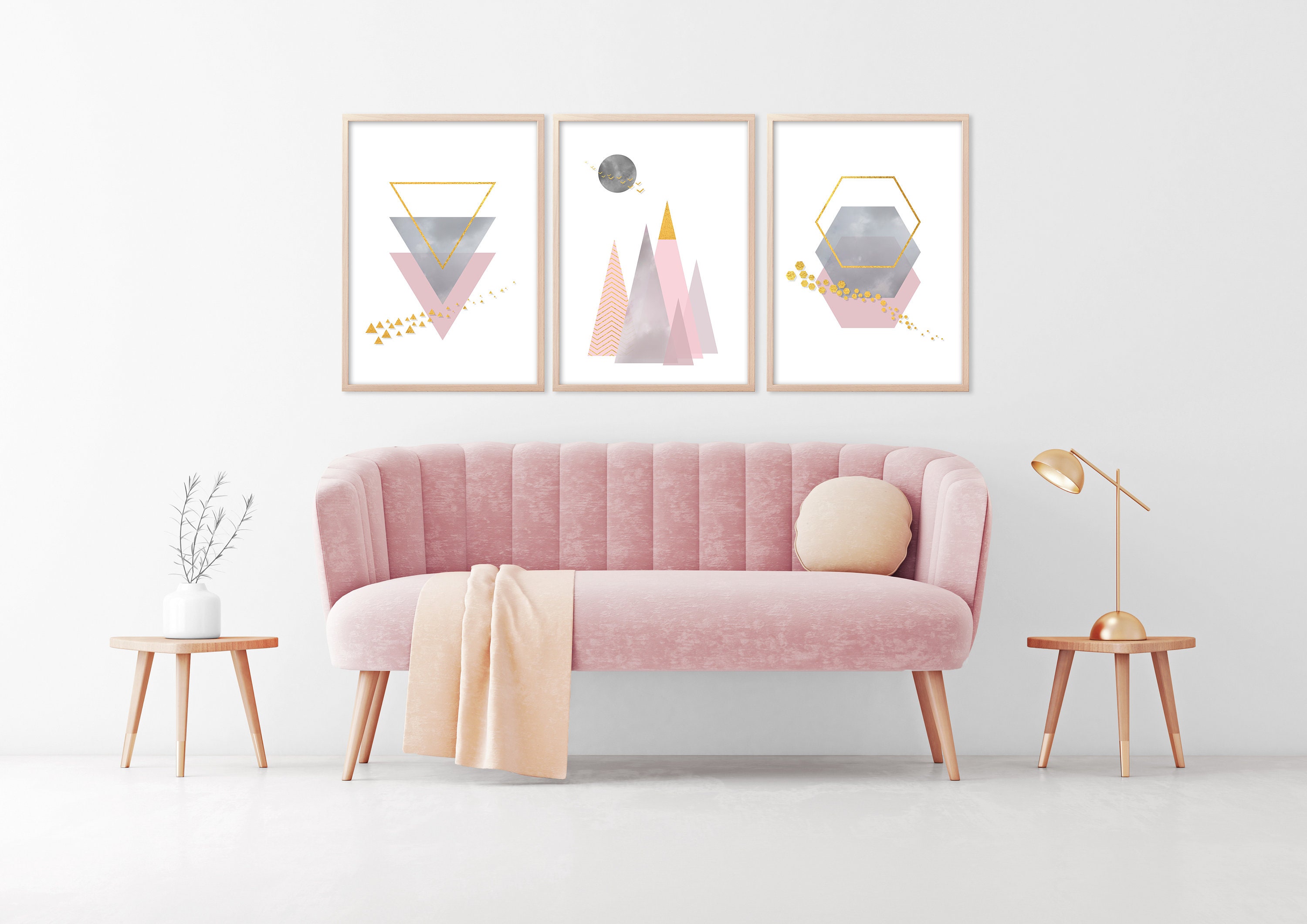 Glam Wall Art Printable 3 piece Wall Art in Pink Grey and Etsy