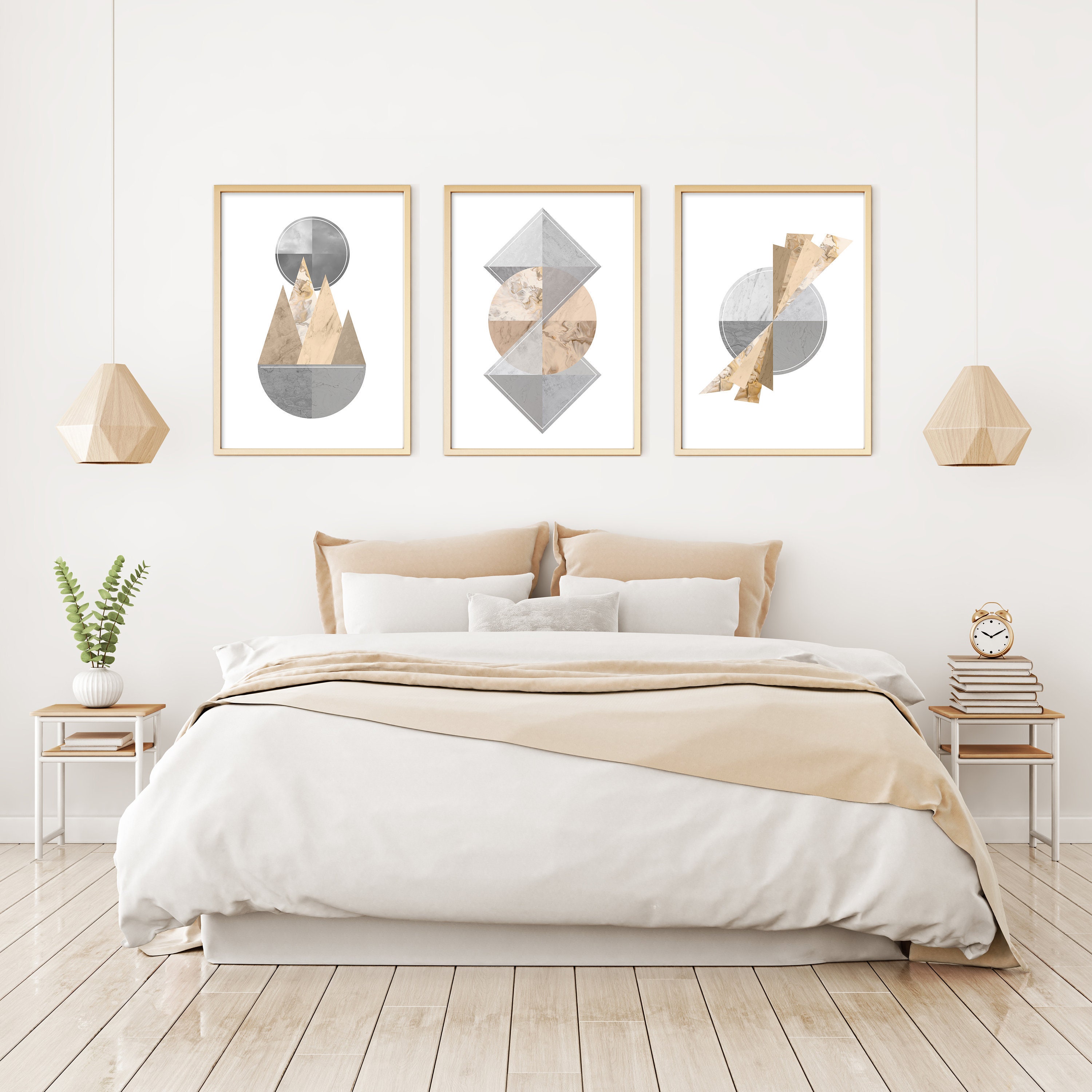 Orange and Grey 3 piece Wall Art with Marble Textures Etsy