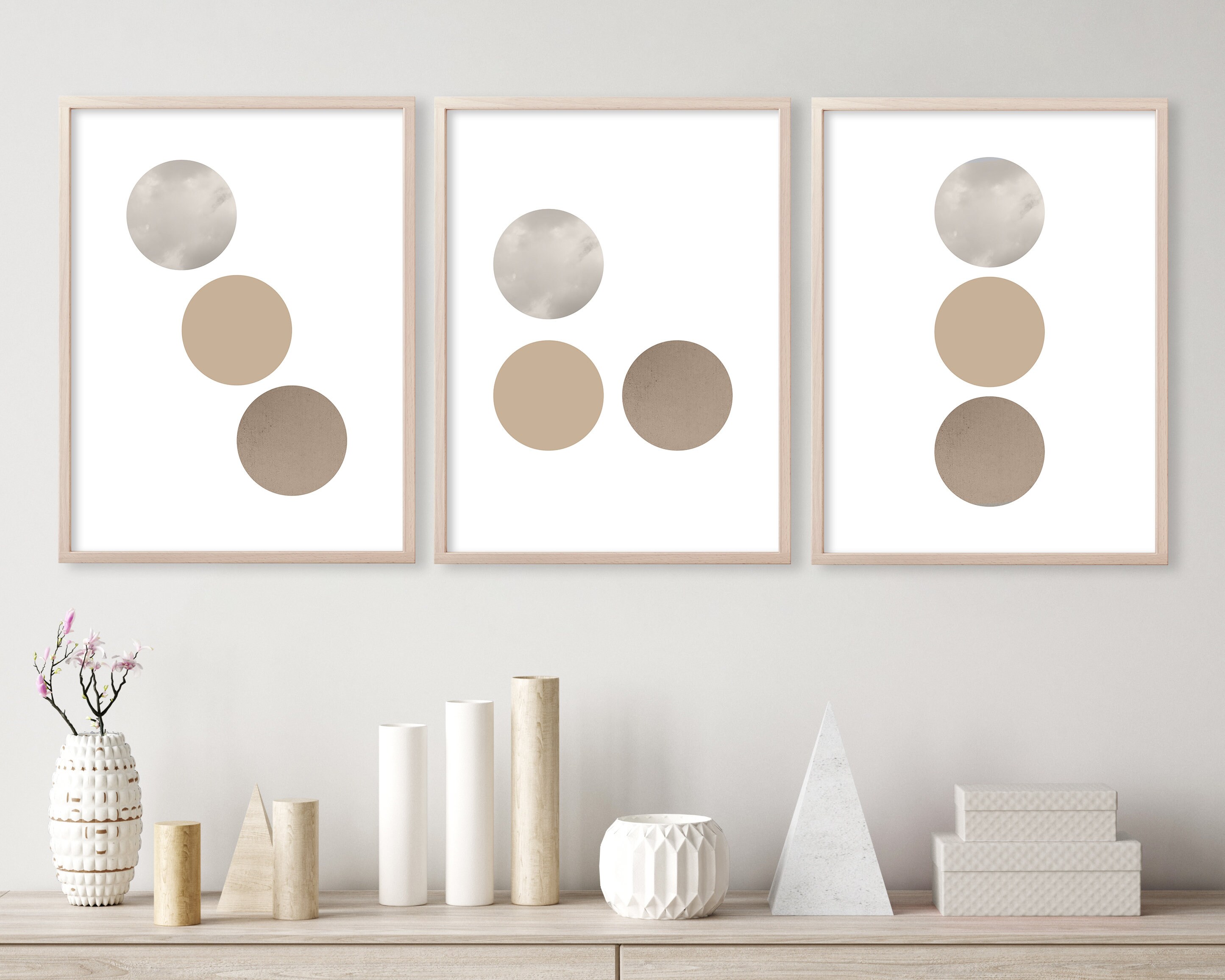 3 Piece Wall Art of Geometric Ball Compositions in Brown Etsy UK