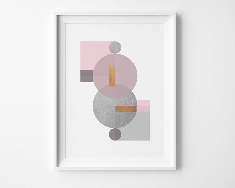 Blush Pink & Grey Abstract Wall Art Geometric Wall art for Etsy