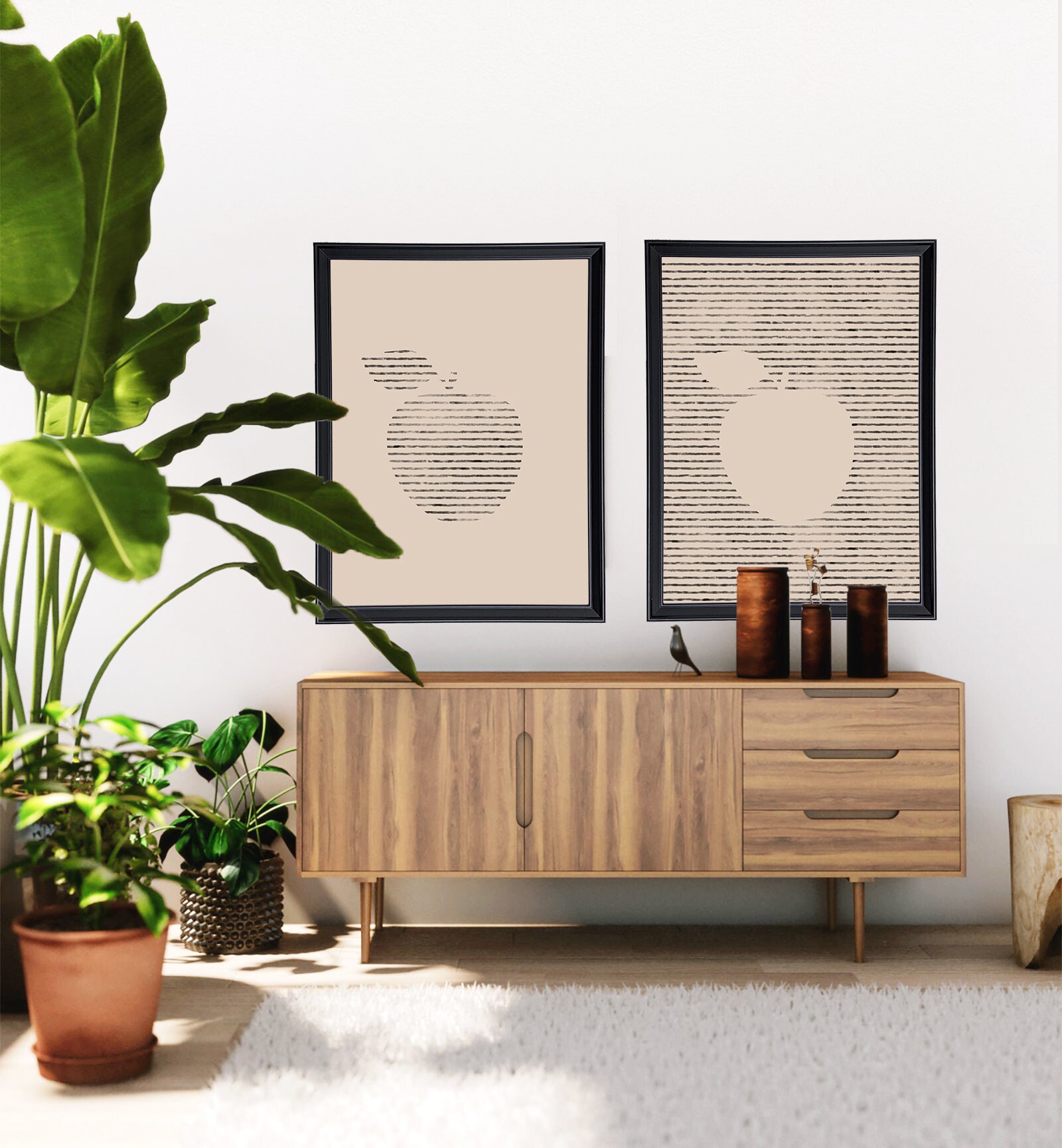 Kitchen Art Modern Art Set of 2 Apples Minimal Line Art | Etsy