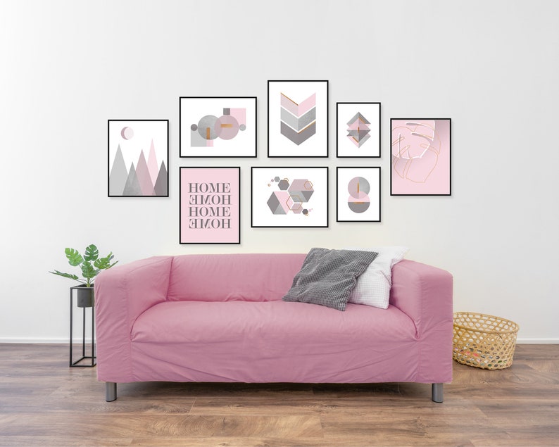 Feminine Gallery Wall Set in Blush Pink Grey Girly Wall Art Etsy