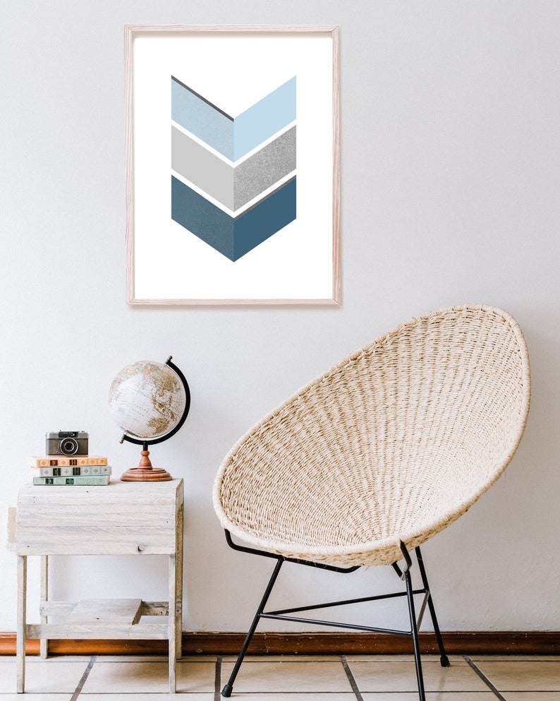 Minimalist Wall Art in Blue and Grey Trendy Aesthetic Wall Etsy