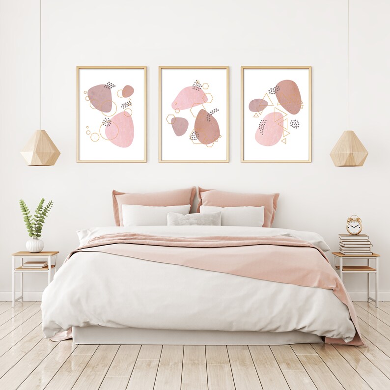 Feminine Wall Art Set of 3 in Blush Pink Trendy Aesthetic Etsy