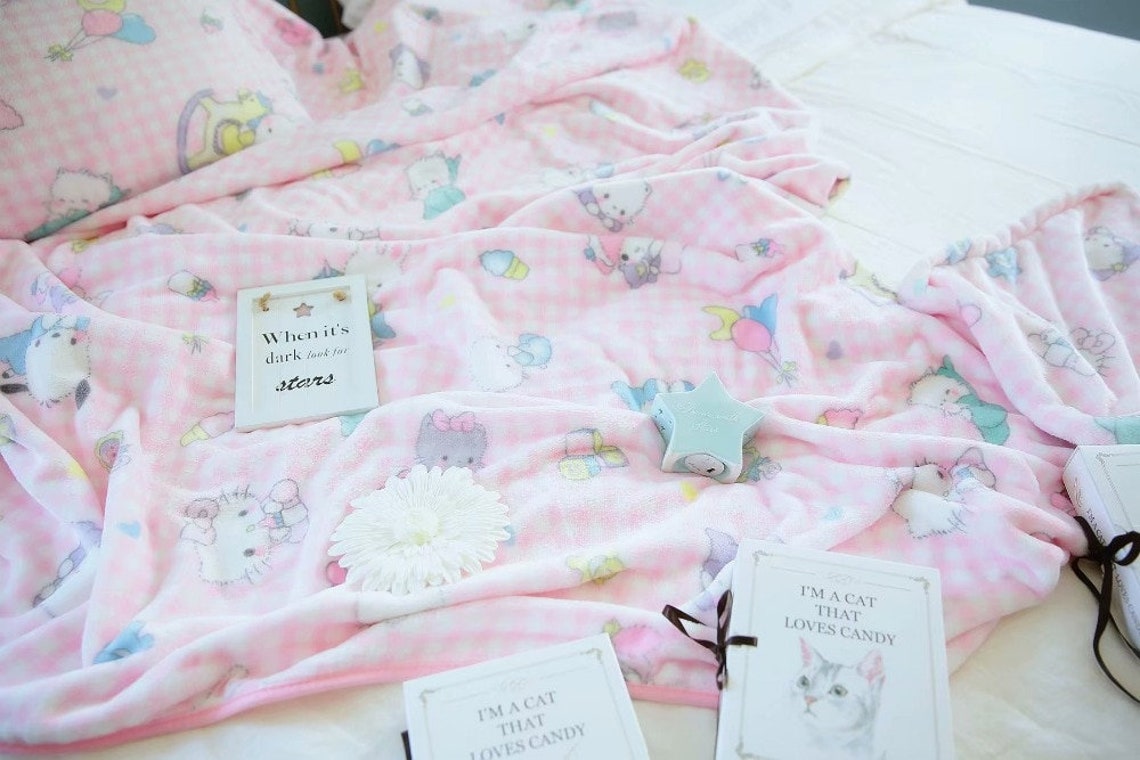 Cute Kawaii Super Soft and Velvety Blanket Pastel Pink Kitty Etsy