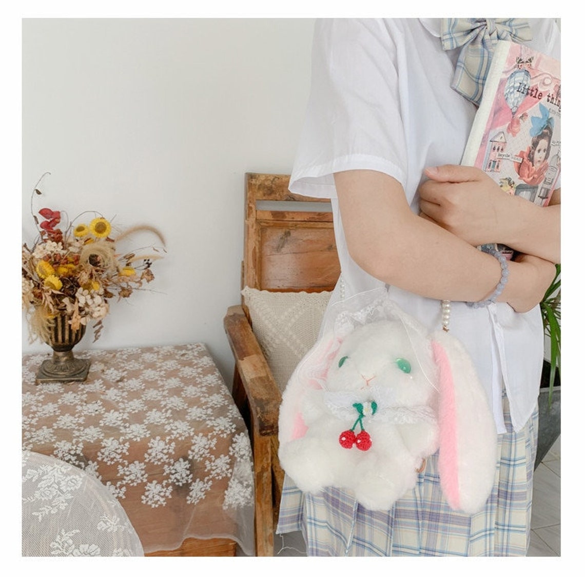 Kawaii White Fluffy Bunny Purse Plush Floppy Ears 5002022083 | Etsy