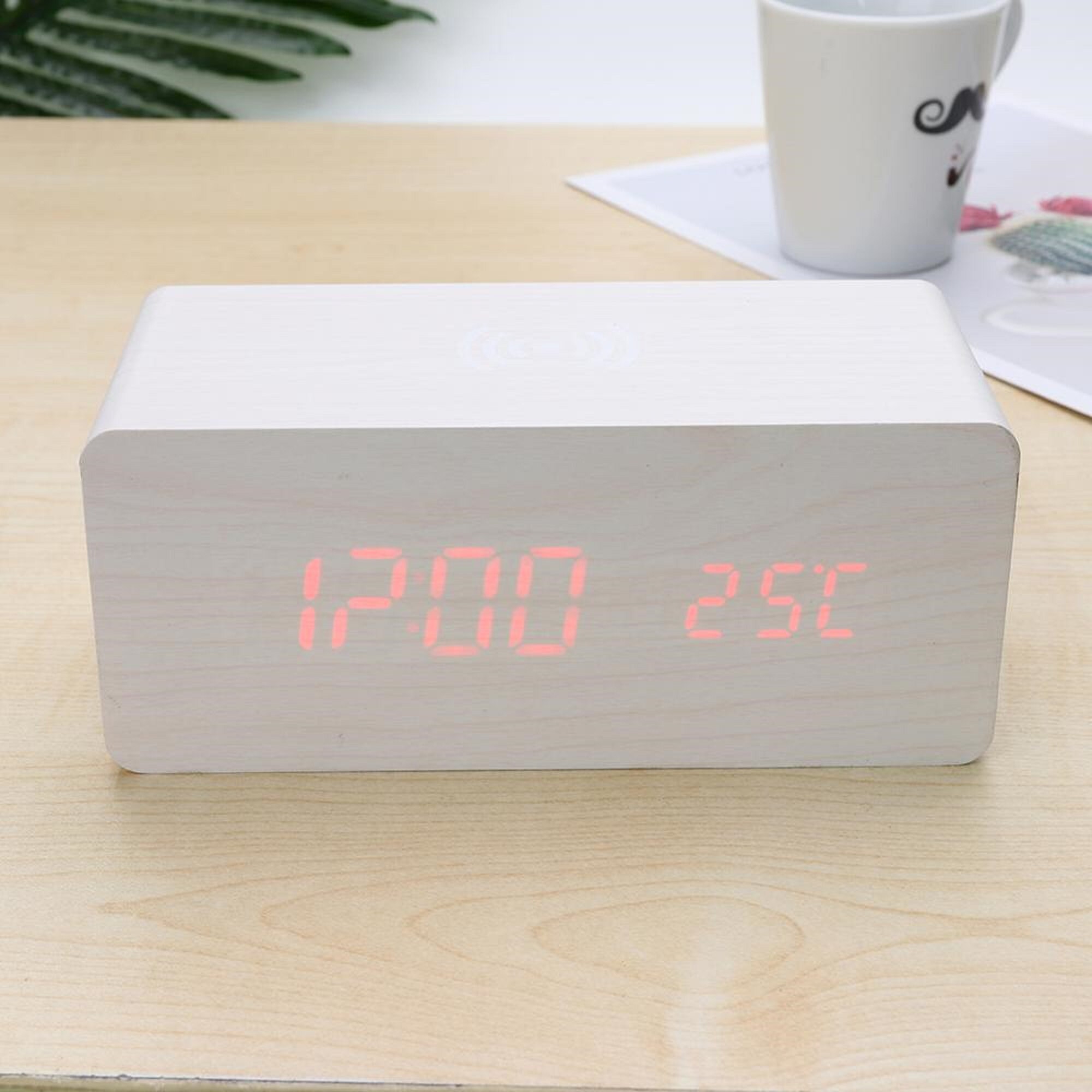 Wooden Electric Alarm Clock with Wireless Charging Pad LED Etsy
