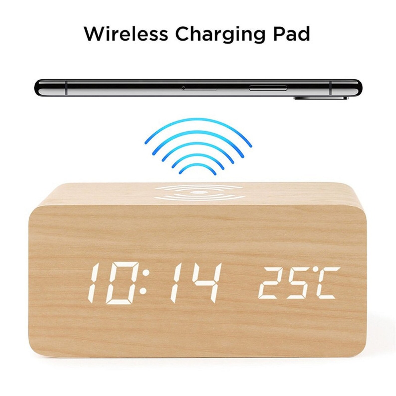 Wooden Electric Alarm Clock with Wireless Charging Pad LED Etsy