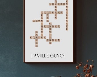 Affiche décorative prénoms Scrabble ~ affiche famille ~ affiche personnalisée ~ pèle mêle ~ famille recomposée