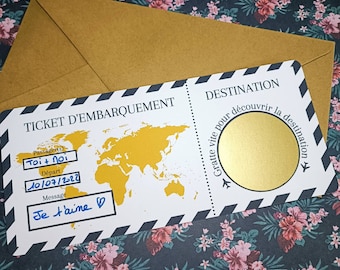 Carte embarquement à gratter - billet d'avion personnalisé - voyage surprise - vacances - weekend - carte à gratter - ticket