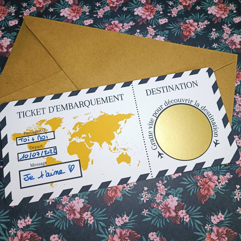 Carte embarquement à gratter - billet d'avion personnalisé - voyage surprise - vacances - weekend - carte à gratter - ticket image 1