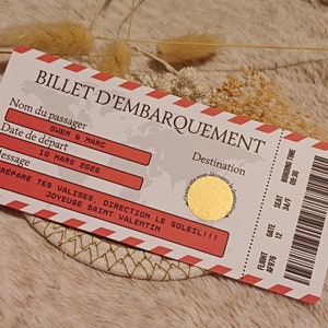 Carte embarquement à gratter - billet d'avion personnalisé - voyage surprise - vacances - weekend - carte à gratter - ticket rouge