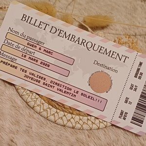 Carte embarquement à gratter - billet d'avion personnalisé - voyage surprise - vacances - weekend - carte à gratter - ticket dégradé rose/orange