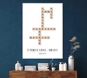 Affiche Personnalisée Prénoms Scrabble - Décoration Famille - Format A4 - Création Française