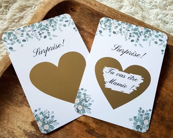 carte à gratter personnalisée eucalyptus - annonce grossesse - demande marraine parrain - mariage - surprise - grossesse - grands parents