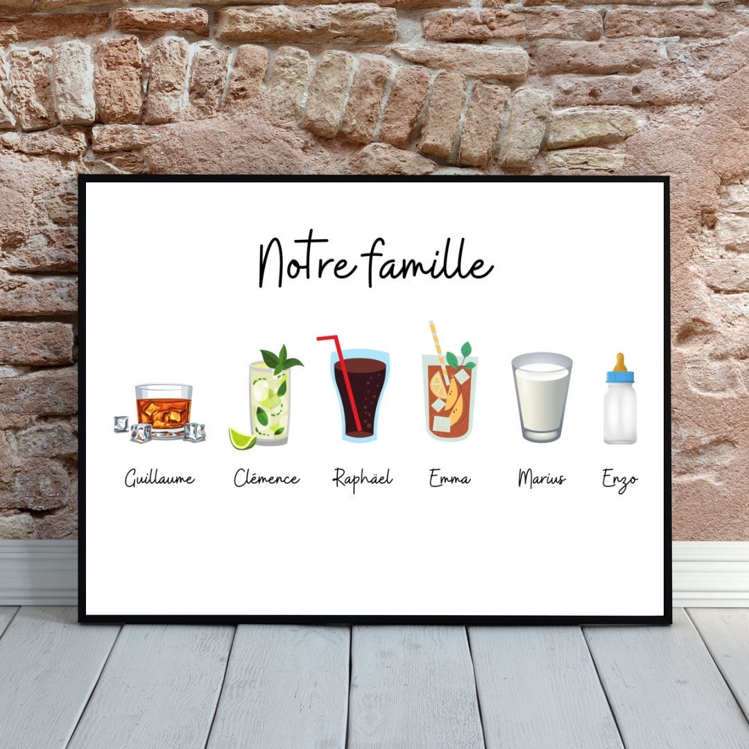 Affiche Famille Personnalisée ~ Affiche Illustrée Illustration Personnalisable Cocktail