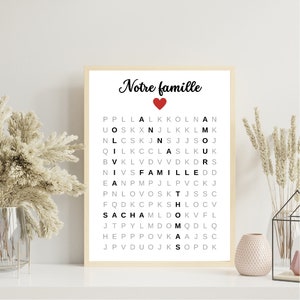 Personalized Scrabble family poster ~ decorative first names mixed words ~ family poster ~ jumble ~ blended family