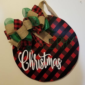 Merry Christmas Buffalo Plaid Round Door / Wall Hanger