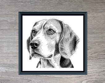 Beagle Dog Breed Monochrome Counted Cross-Stitch Pattern (Digital Download)