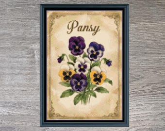 Pansy Winter Flower Full Coverage Counted Cross-Stitch Pattern (Digital Download)