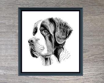Saint Bernard Dog Breed Monochrome Counted Cross-Stitch Pattern (Digital Download)