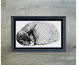 Sleeping Cat Mini Monochrome Counted Cross-Stitch Pattern | Instant Download PDF
