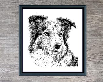 Shetland Sheepdog Sheltie Dog Breed Monochrome Counted Cross-Stitch Pattern (Digital Download)