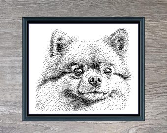 Pomeranian Dog Breed Monochrome Counted Cross-Stitch Pattern (Digital Download)