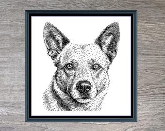 Red Heeler Herding Dog Monochrome Counted Cross-Stitch Pattern (Digital Download)