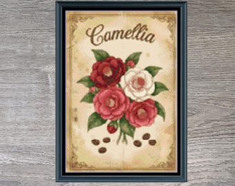 Camellia Winter Flower Full Coverage Counted Cross-Stitch Pattern (Digital Download)