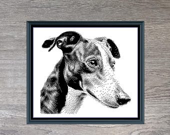 Italian Greyhound Dog Breed Monochrome Counted Cross-Stitch Pattern (Digital Download)