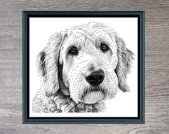 Golden Doodle Dog Breed Monochrome Counted Cross-Stitch Pattern (Digital Download)