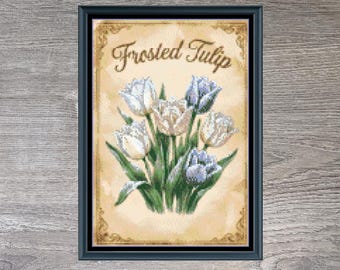 Frosted Tulip Winter Flower Full Coverage Counted Cross-Stitch Pattern (Digital Download)