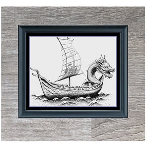 Drachenboot Kreuzstichmuster: asiatisches monochromes Design (Instant PDF Download)