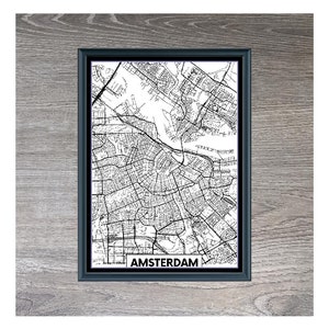 Amsterdam Pays-Bas Europe carte de la ville Blackwork monochrome compté point de croix en téléchargement numérique
