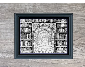 Small Library Cross Stitch Pattern | Books Cross Stitch | PDF Download | Monochrome Cross Stitch Pattern