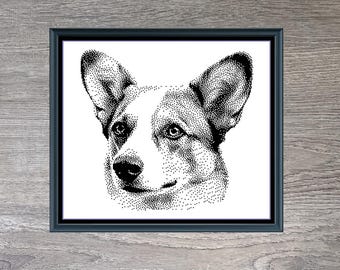 Pembroke Welsh Corgi Dog Breed Monochrome Counted Cross-Stitch Pattern (Digital Download)