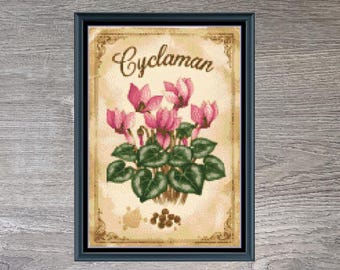 Cyclaman Winter Flower Full Coverage Counted Cross-Stitch Pattern (Digital Download)