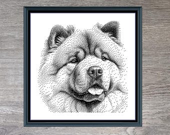 Chow Chow Dog Breed Monochrome Counted Cross-Stitch Pattern (Digital Download)