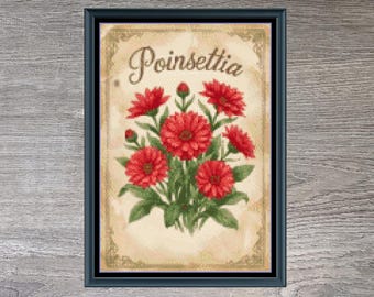 Poinsettia Winter Flower Full Coverage Counted Cross-Stitch Pattern (Digital Download)