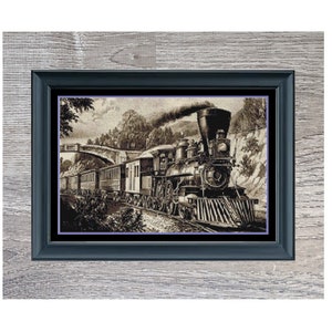 Padrão de ponto cruz de trem ferroviário | Padrão de ponto cruz sépia | Baixar PDF Digital