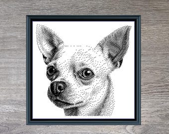 Chihuahua Dog Breed Monochrome Counted Cross-Stitch Pattern (Digital Download)