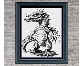 Kreuzstich-Muster Drache: Fantasy Blackwork (PDF-Muster)