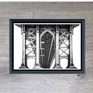 Manhattan Bridge Cross Stitch Pattern: Monochrome NYC Design (Instant PDF Download)