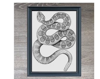 Snake Blackwork Cross Stitch Pattern: Reptile Embroidery (PDF Download)