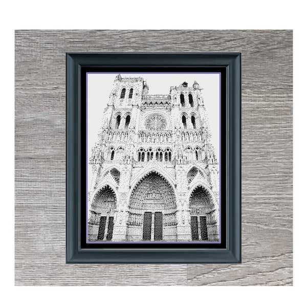 Modèle de point de croix Notre-Dame | Célèbre monument | Européenne | Monochrome | Blackwork | Téléchargement instantané du PDF