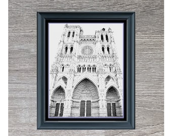 Notre Dame Cross Stitch Pattern | Famous Landmark | European | Monochrome | Blackwork | Instant PDF Download